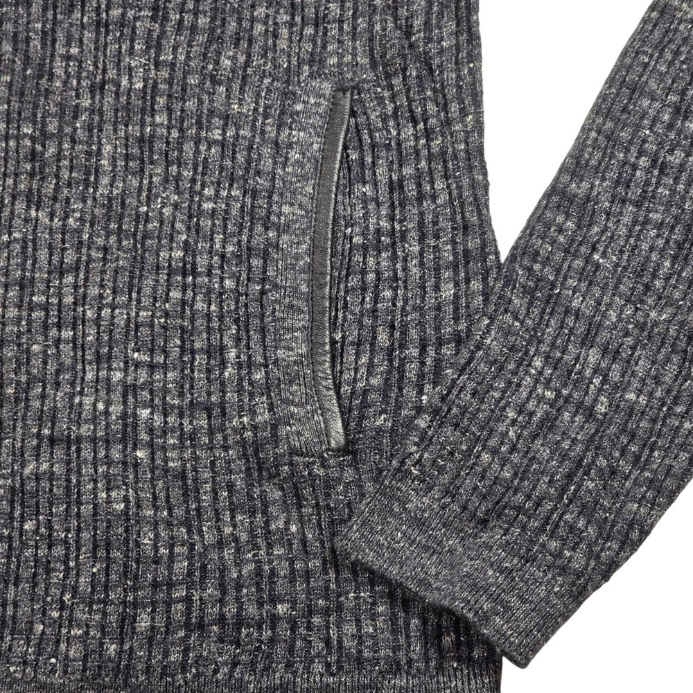 John Varvatos Collection Silk Linen Leather Trim Gray Ribbed Cardigan Men's Sz M - Picture 6 of 10